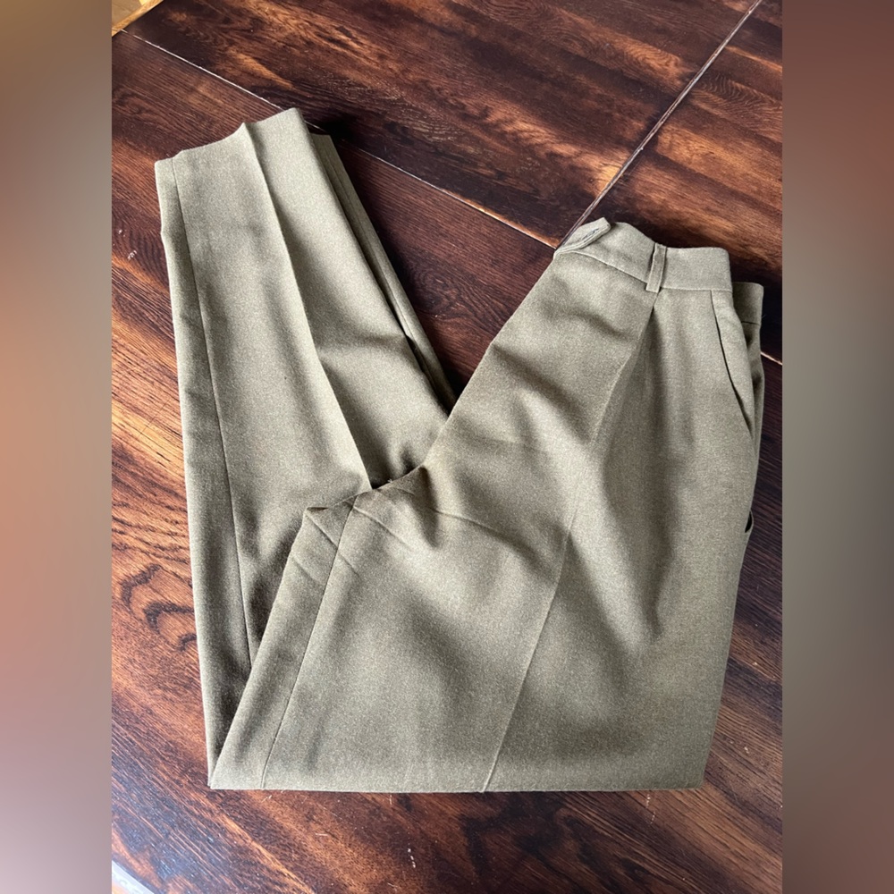 Burberrys Vintage Wool Dress Pants Women’s 6 Army Green Pockets USA Tapered ***